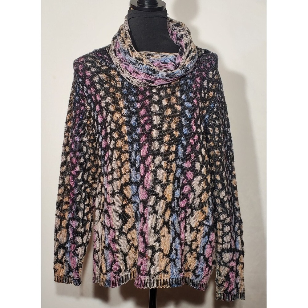 Parkhurst Colorful Giraffe Print TurtleNeck Sweater Women's Medium Cowl Neck